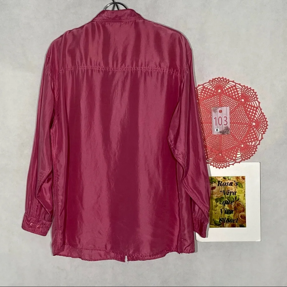 The Limited 100% Silk Pink Button Down Long Sleeve Blouse Medium - Picture 9 of 11